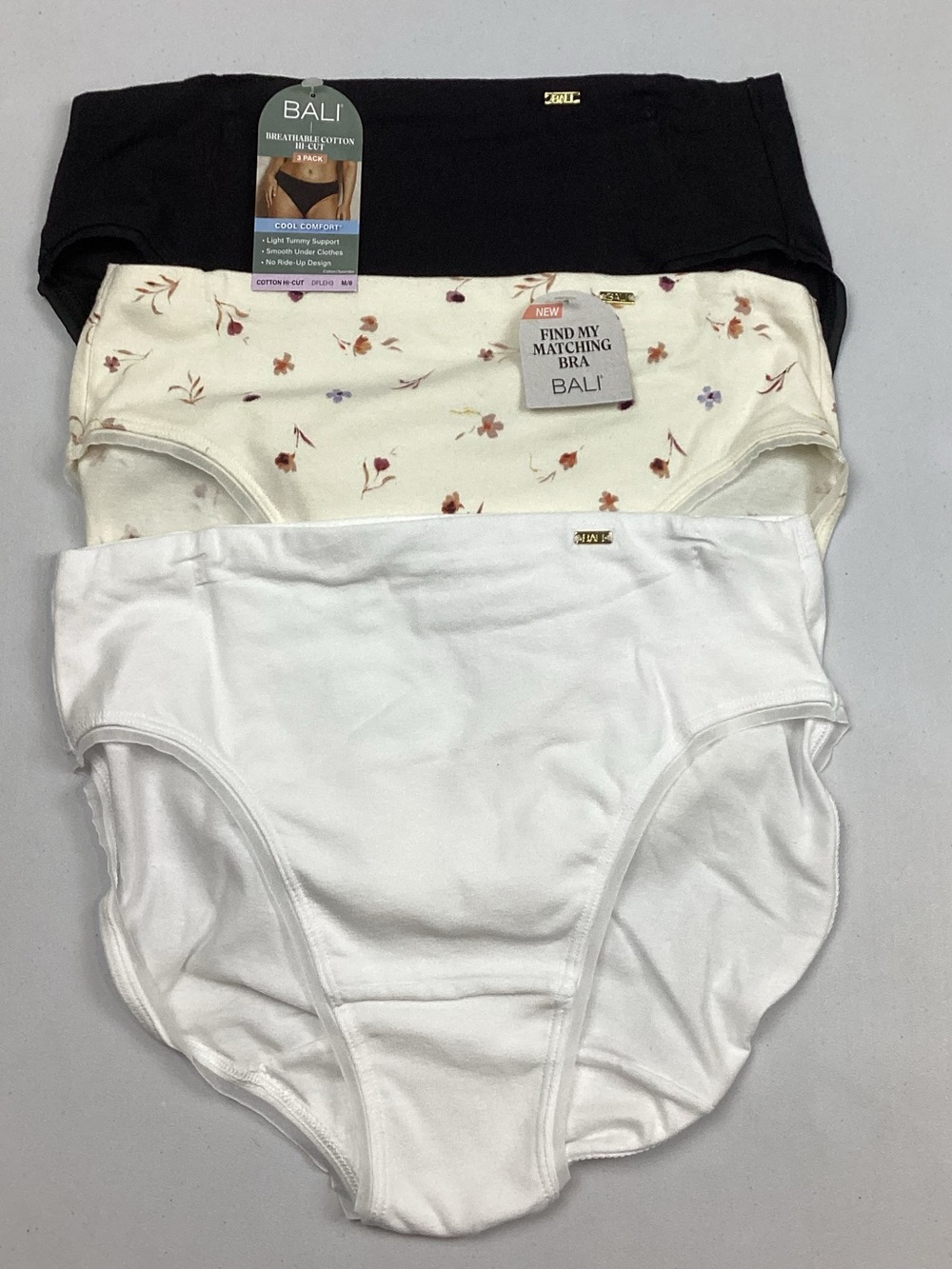 Bali Breathable Cotton Blend Hi-Cut Panty Underwear 3PACK M/6 DFLEH3 Retail $30